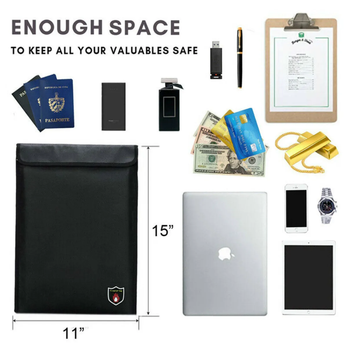 

Portable Safety Fireproof Document Bag Double Sided Fireproof Waterproof Money Document Bag Multifunctional Safety Cash Pouch