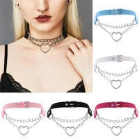 punk gothic leather collar jewelry gifts 1 pcs choker adjustable heart necklace