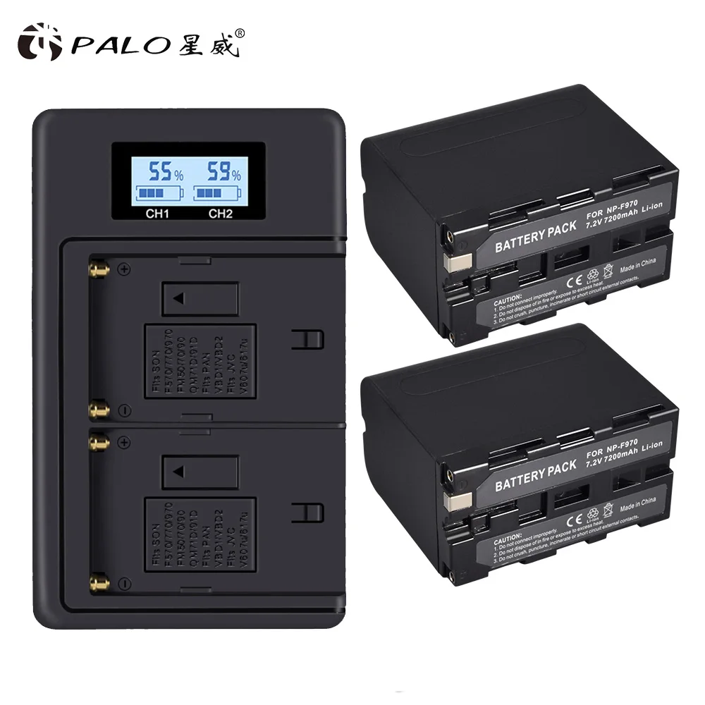 Palo 7200mAh NP-F960 NP-F970 NPF960 NPF970 Аккумулятор для видеокамеры с ЖК-зарядным устройством для sony DCR-SC100 CCD-SC55/SC65 CCD-TR3000/TR3300 - Цвет: 2 Battery 1 charger