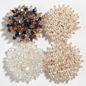 30PCS 37MM 1.4" Fashion Pearls Beaded Flatback Flowers Shaped For Hair Accessories Rhinestone Embellishment For Cloth Headbands