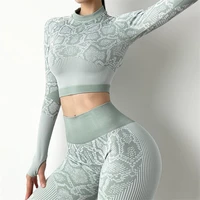 women crop top fitness sport yoga suit seamless tracksuit yoga set long sleeve yoga clothing sport gym suits wear running cloth