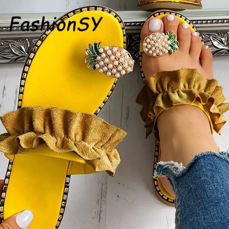 Новинка Женские шлепанцы на плоской подошве Летние повседневные Вьетнамки с