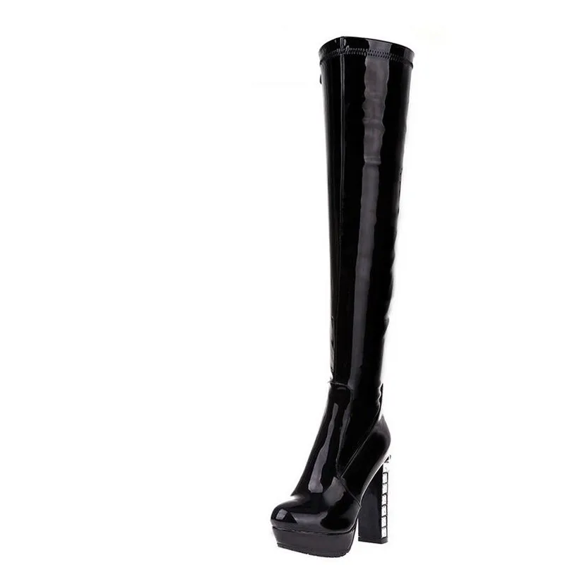 ENMAYLA Стразы лакированная кожа Платформа длинные сапоги женская обувь на высоком
