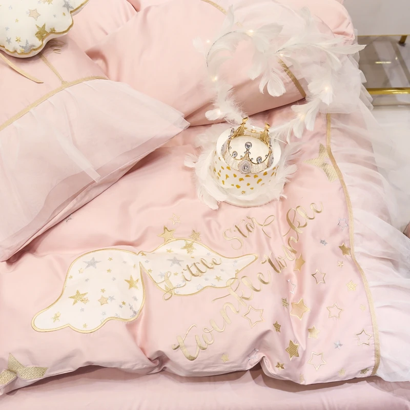

600TC egyptian cotton Queen King Bedding Set 4/6pcs Bed cover Bedsheet Duvet Cover Angel's wings Bed set