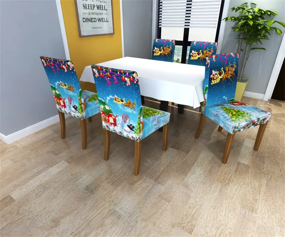 Рождественские декоративные чехлы на стулья эластичные скатерть для