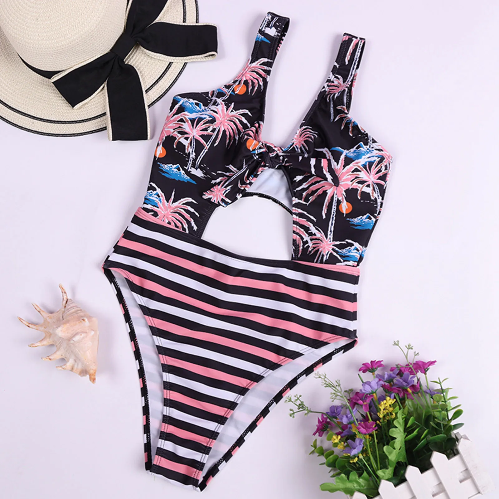 

One-Piece Swimwear Women Sexy Fashion Bikini Printing Swimsuit Beachwear Set maillot de bain femme 2021