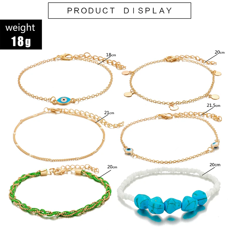 HuaTang 6 шт./компл. бохо натуральный камень бусы ножные браслеты для женщин