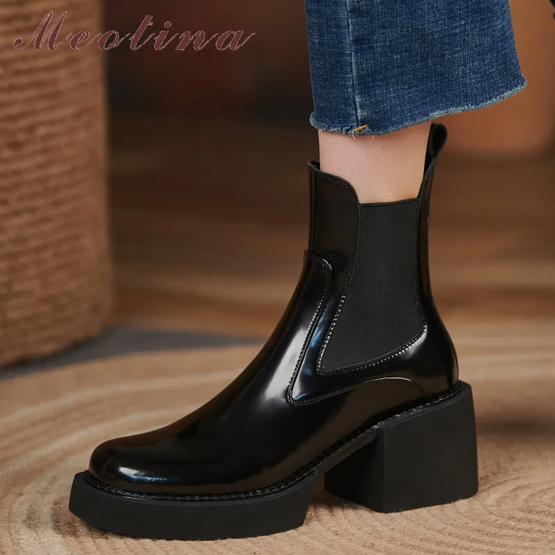 

Ботильоны женские из натуральной кожи, на платформе, с круглым носком, 33-40