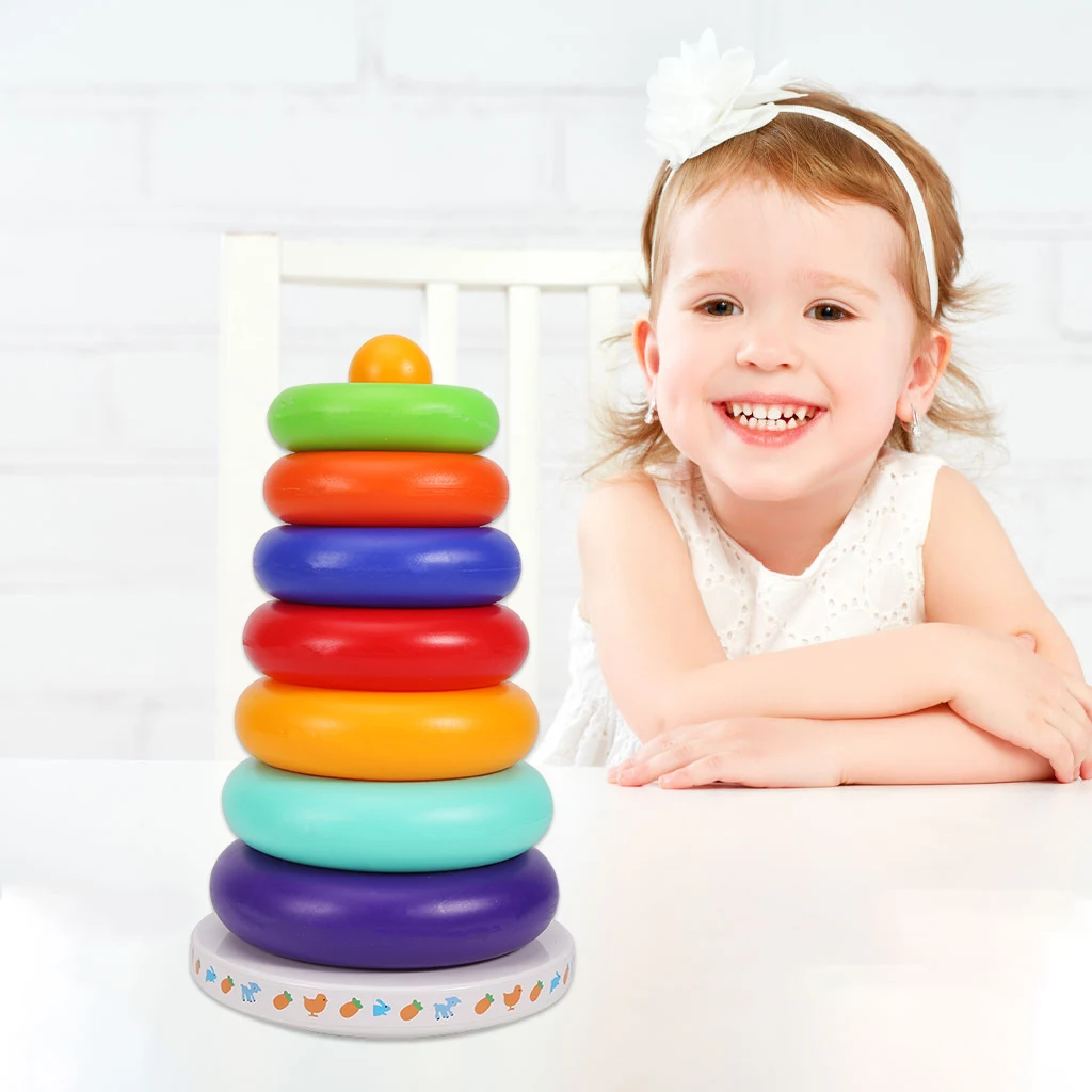 

Радужная башня, игрушки для укладки, разноцветные блоки, детская игрушка для укладки, игрушки для бросания, радужные штабелируемые кольца