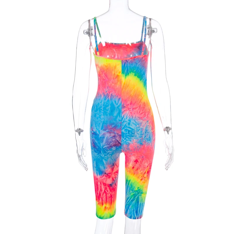 

SEASONS Tie Dye Print Sleeveless Sexy Bodycon Playsuit Summer Women Fashion Streetwear Outfits Strehcy Romper Jumpsuit ASJU81121