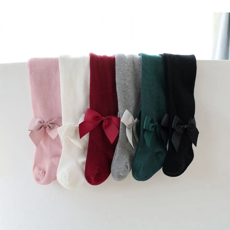 Весенне осенние колготки для девочек с широкой лентой и бантом хлопковые