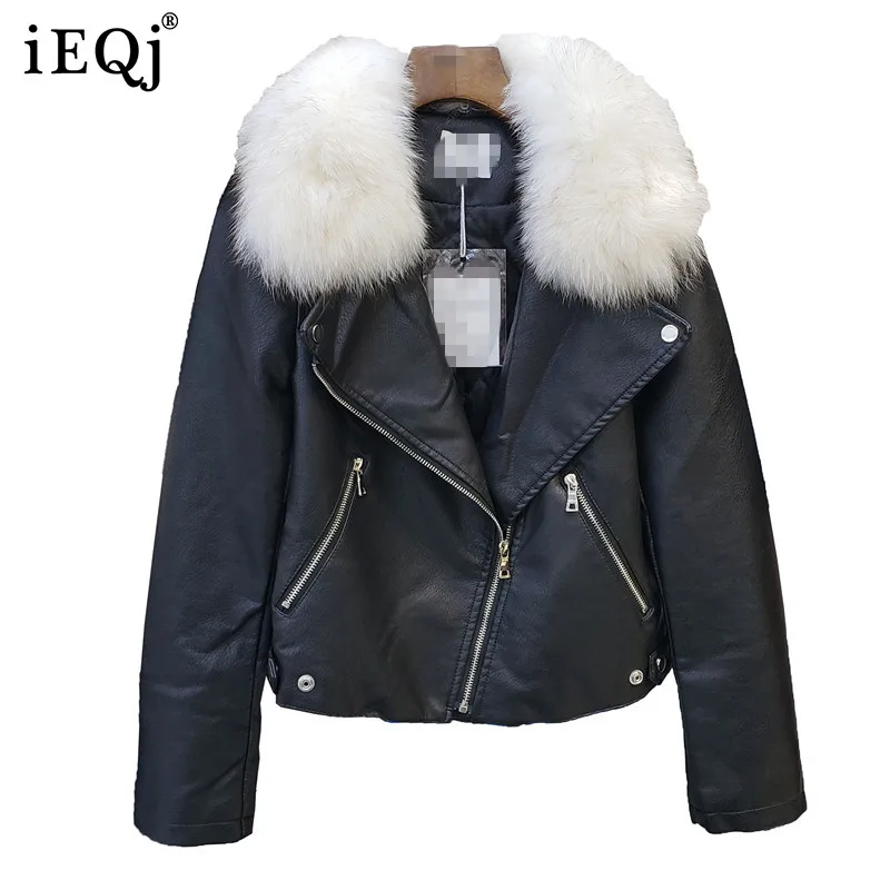

IEQJ 2021 Autumn Winter New PU Leather Jacket Female Long Sleeve Solid Color Plush Thickened Outwear Women's Fashion 3W719