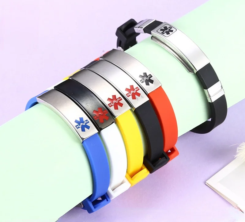 

New Fashion Personalized Bracelet Medical Logo Titanium Steel Silicone Bracelet Retro Trendy Couple Bracelet valentines day gift