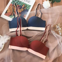 sexy half cup latex underwear women no steel ring no trace bridal small chest gathered lingerie suit smooth bra and panty set