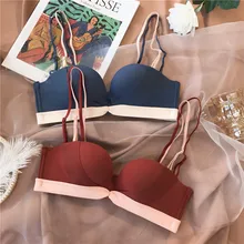 Sexy half cup Latex underwear women no steel ring no trace bridal small chest gathered lingerie suit smooth bra and panty set (2)