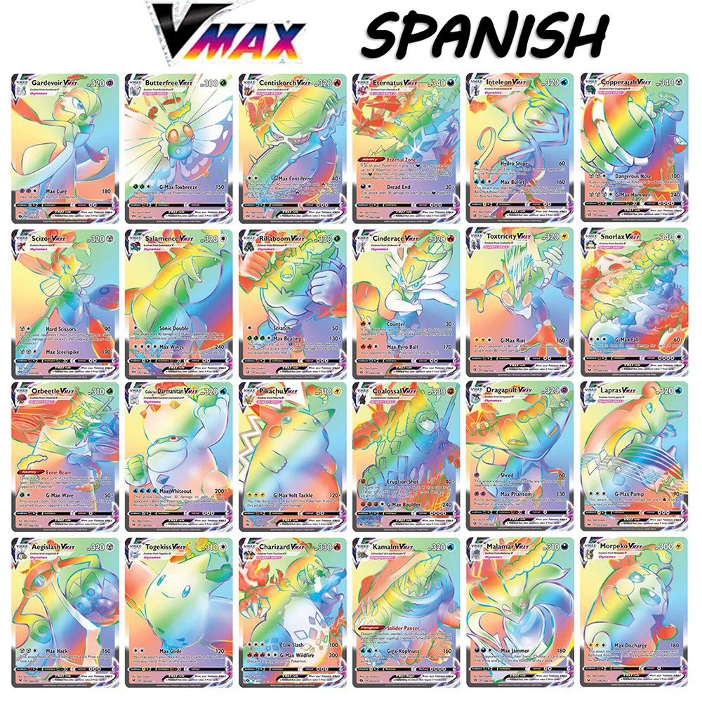 55-100 Pcs Spanish Version Pokemon Card Featuring 100 VMAX 100 Gx 100 Tag Team 20 MEGA 20 EX Spanish Pokemon Card