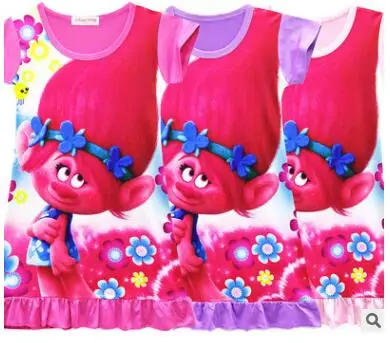 Платья с троллями для девочек костюмы троллей короткими рукавами Летнее Детское