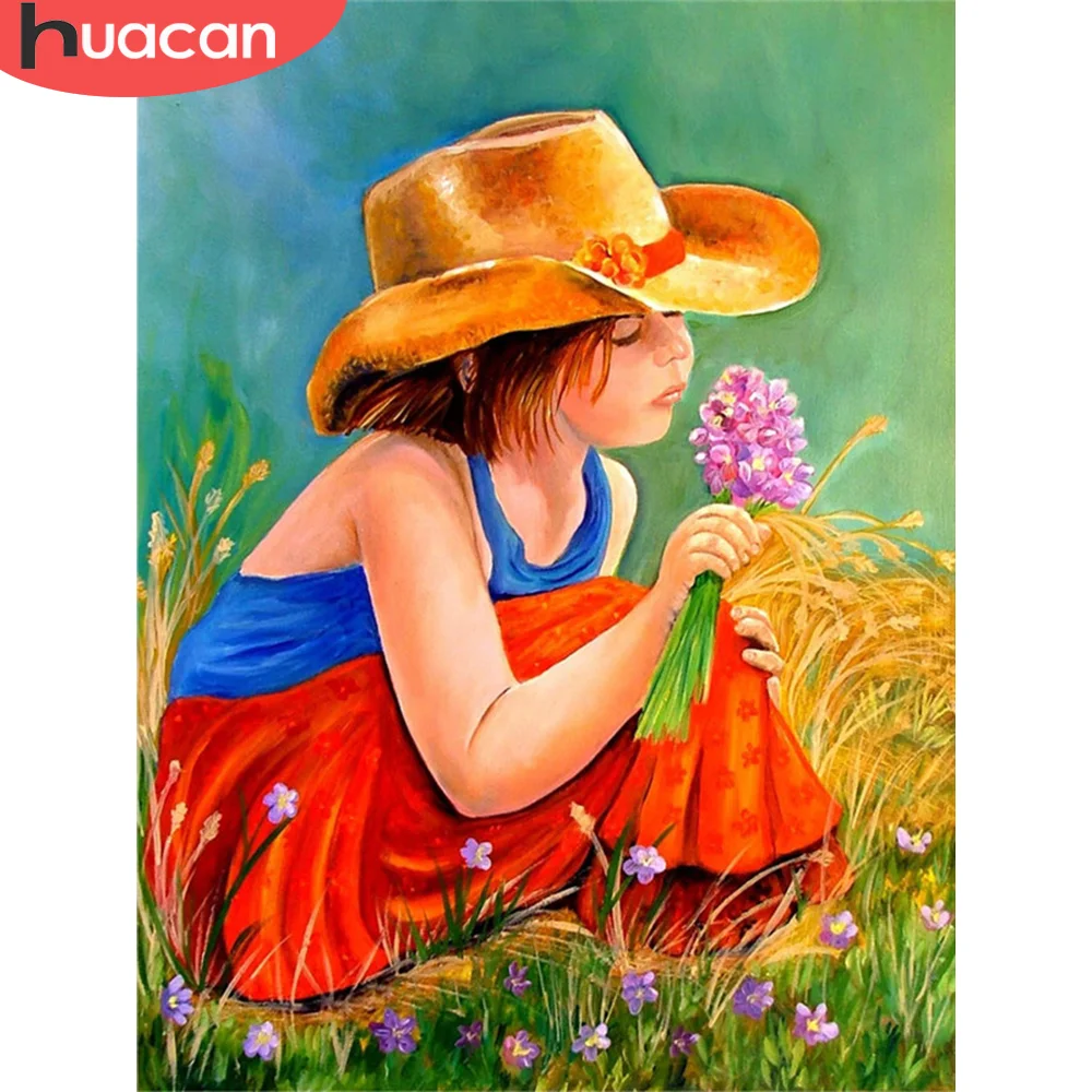 

HUACAN DIY Набор алмазных картин для девочек, полная квадратная круглая Алмазная вышивка, портрет, Алмазная мозаика, крестиком, настенная живопи...