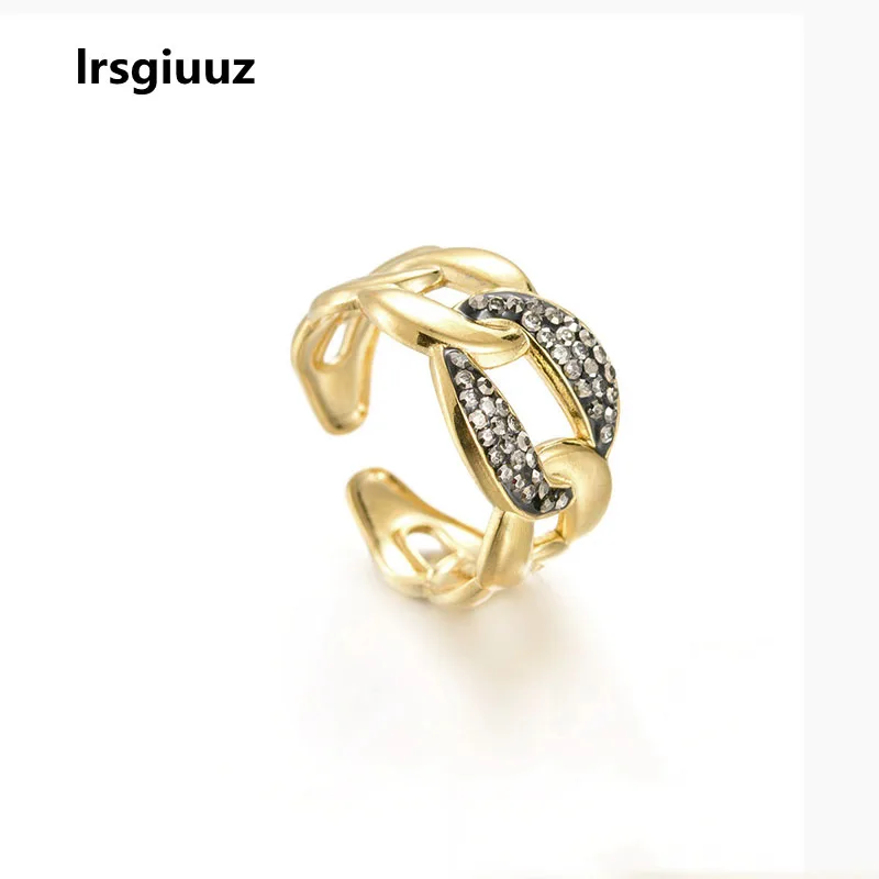 

European And American Minority Metal Style Retro Personality 14k Gold Hollow Twist Chain Diamond Opening Ring Female