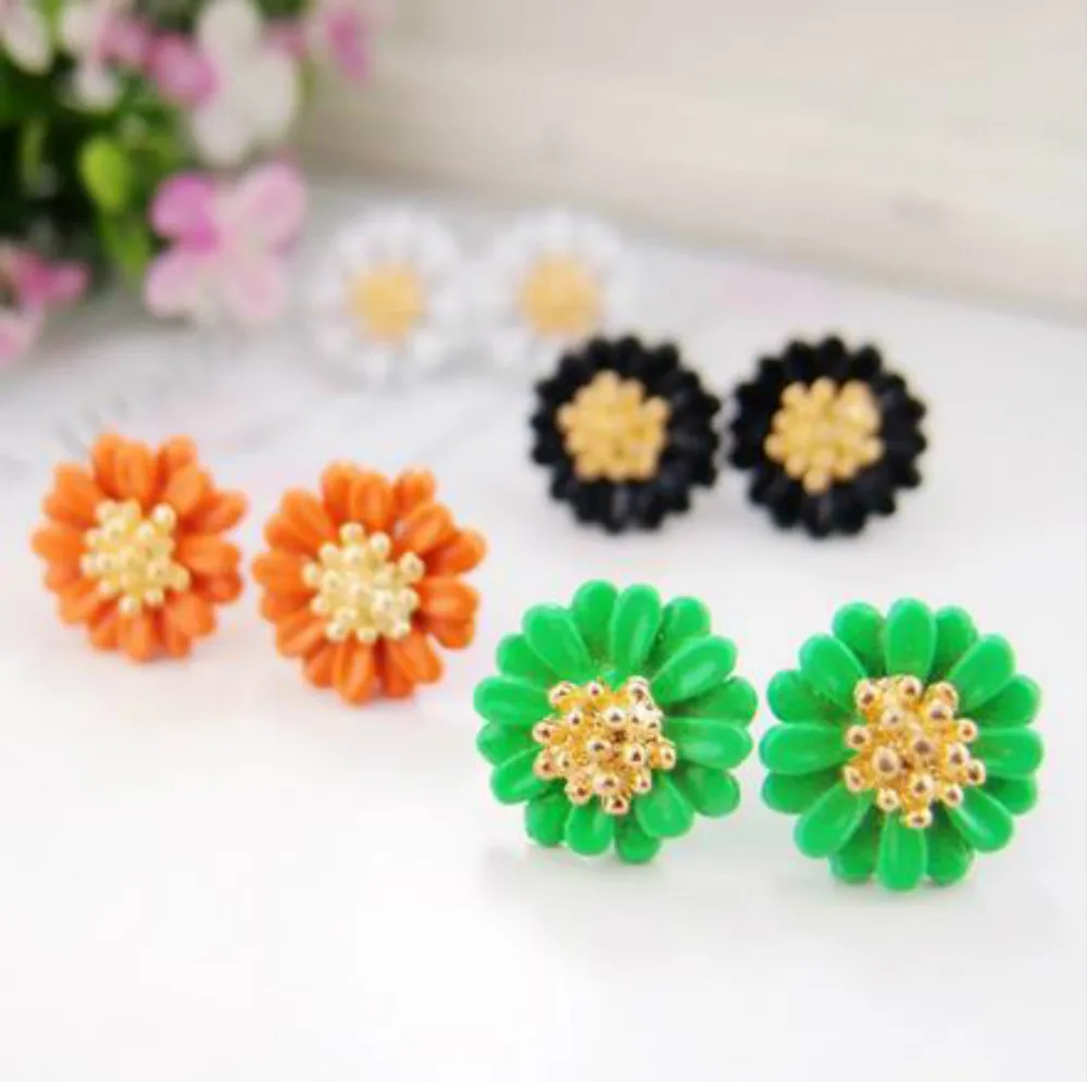 Женские серьги гвоздики с хризантемой и цветком|Серьги-гвоздики| |