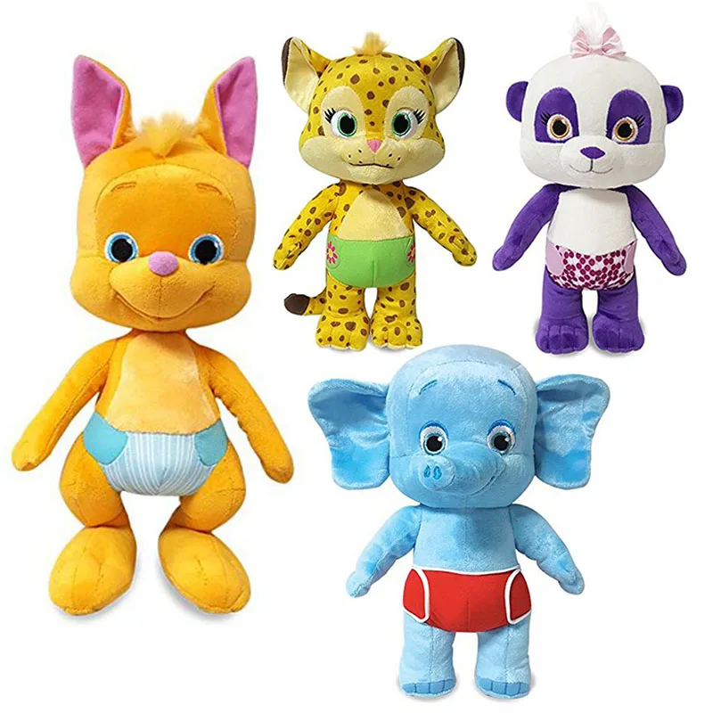 

25cm Word Party Plush Toys Learning Stuffed Doll Lulu Franny Bailey Kip Leopard Kangaroo Elephant Panda Animal Toys Kids Gifts