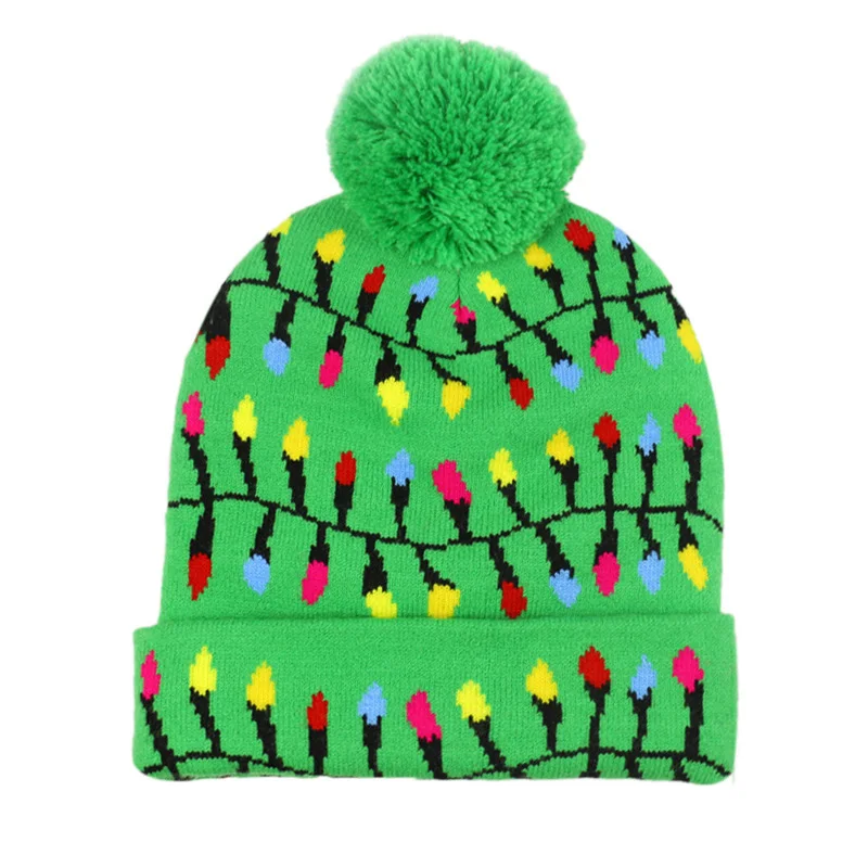 

Christmas Hats LED Snowman Elk Christmas Tree Flanged Ball Knitted Beanie Hat Colorful Dazzling Light Party Hats Decor Kids Gift
