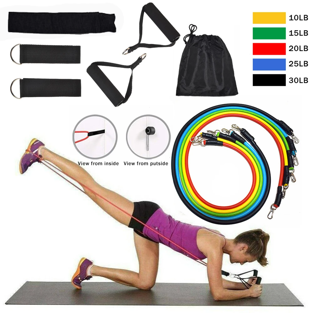 17pcs Yoga Band Tube Resistance Bands Set Fitness Elastic Rubber Training Workout Expander Pull Rope Gym Equipment | Спорт и