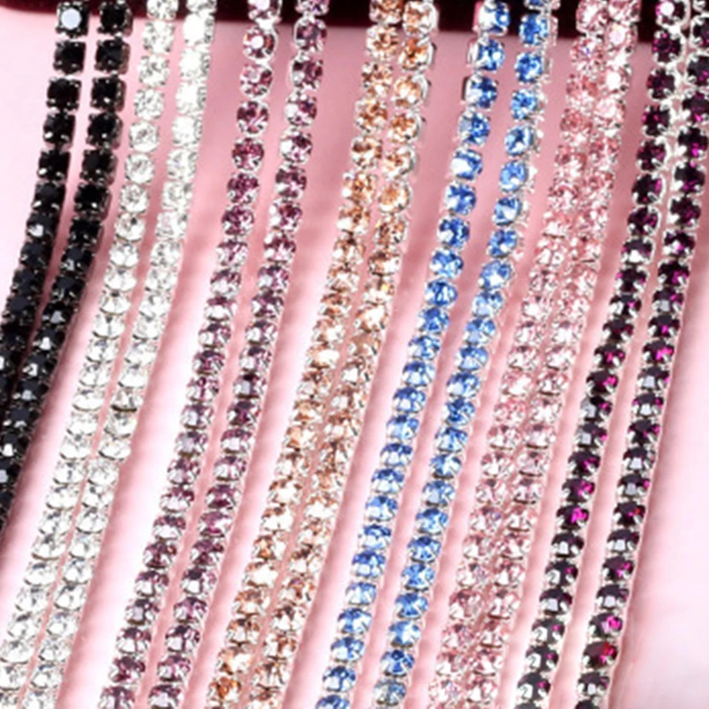 Хит продаж 1 м цепочка Стразы для шитья с кристаллами SS6 SS8 SS10 SS12 серебряная основа