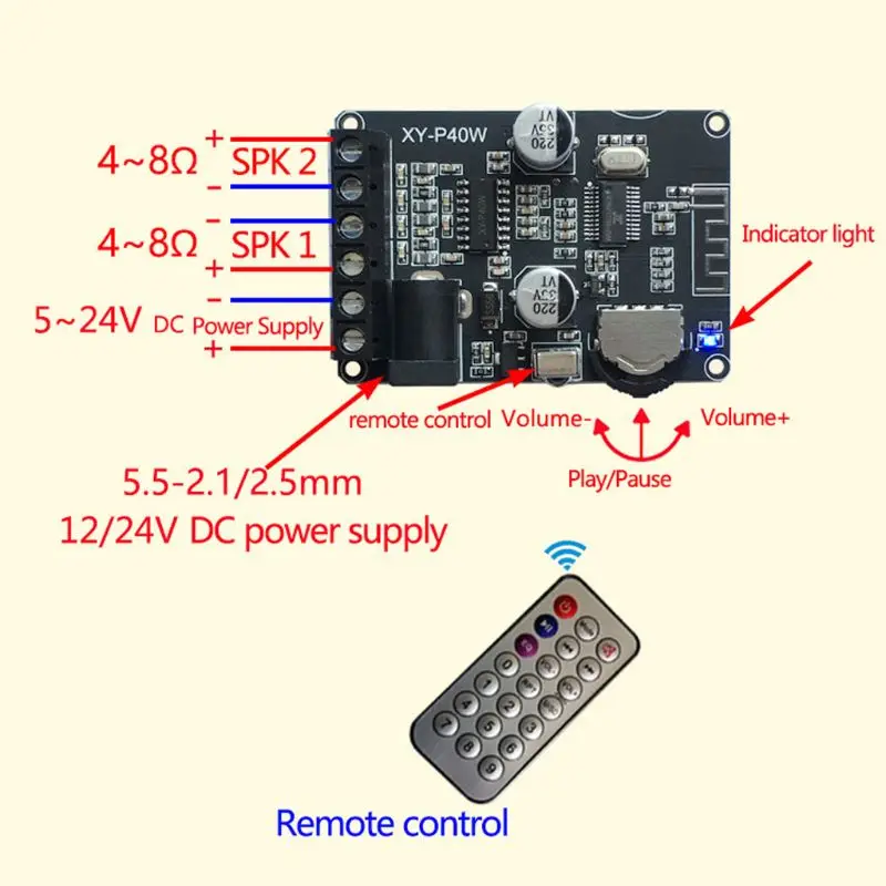 XY-P40W Bluetooth цифровой усилитель плата аудио приемник стерео беспроводной с