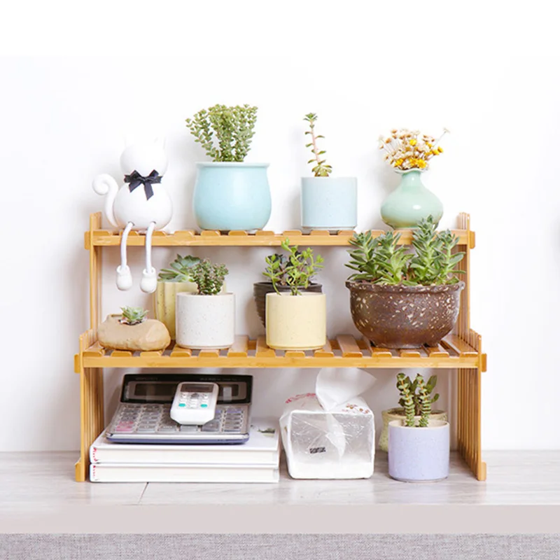Офисная Бытовая витрина для растений настольная стойка хранения Бамбуковая