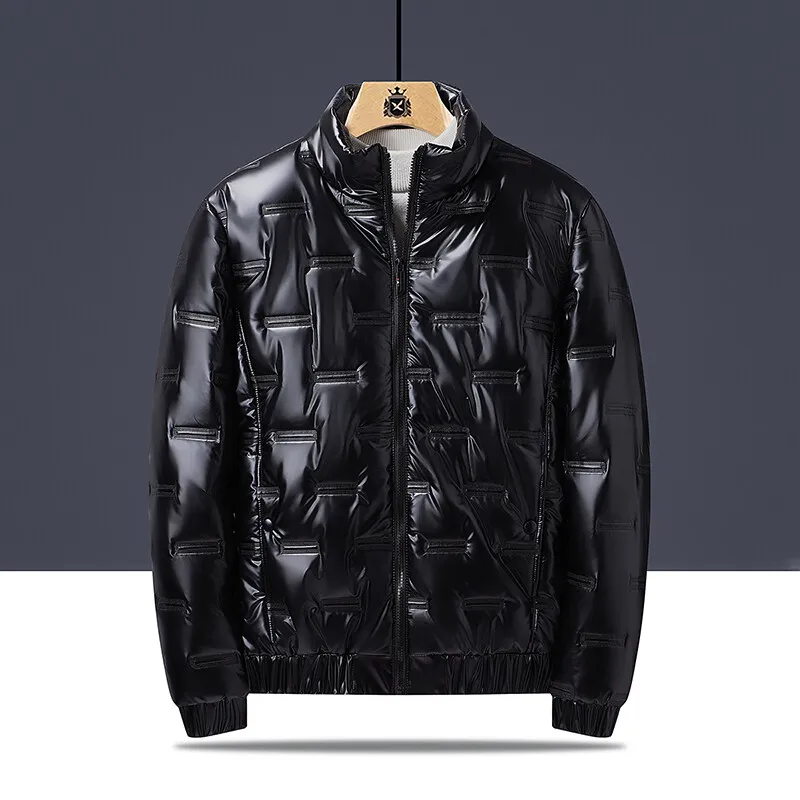 

Large Size Men's Winter Coat for Man Cotton Stand-up Collar Fashion Black Solid Color Silver Gray Coats Clothes Outerwear Parkas