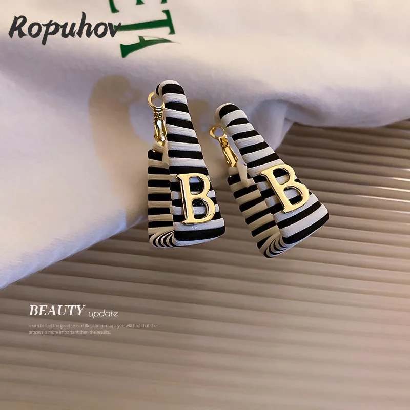 Ropuhov 2021 Новая женская 925 Серебряная игла квадратная кожа черно-белая полосатая