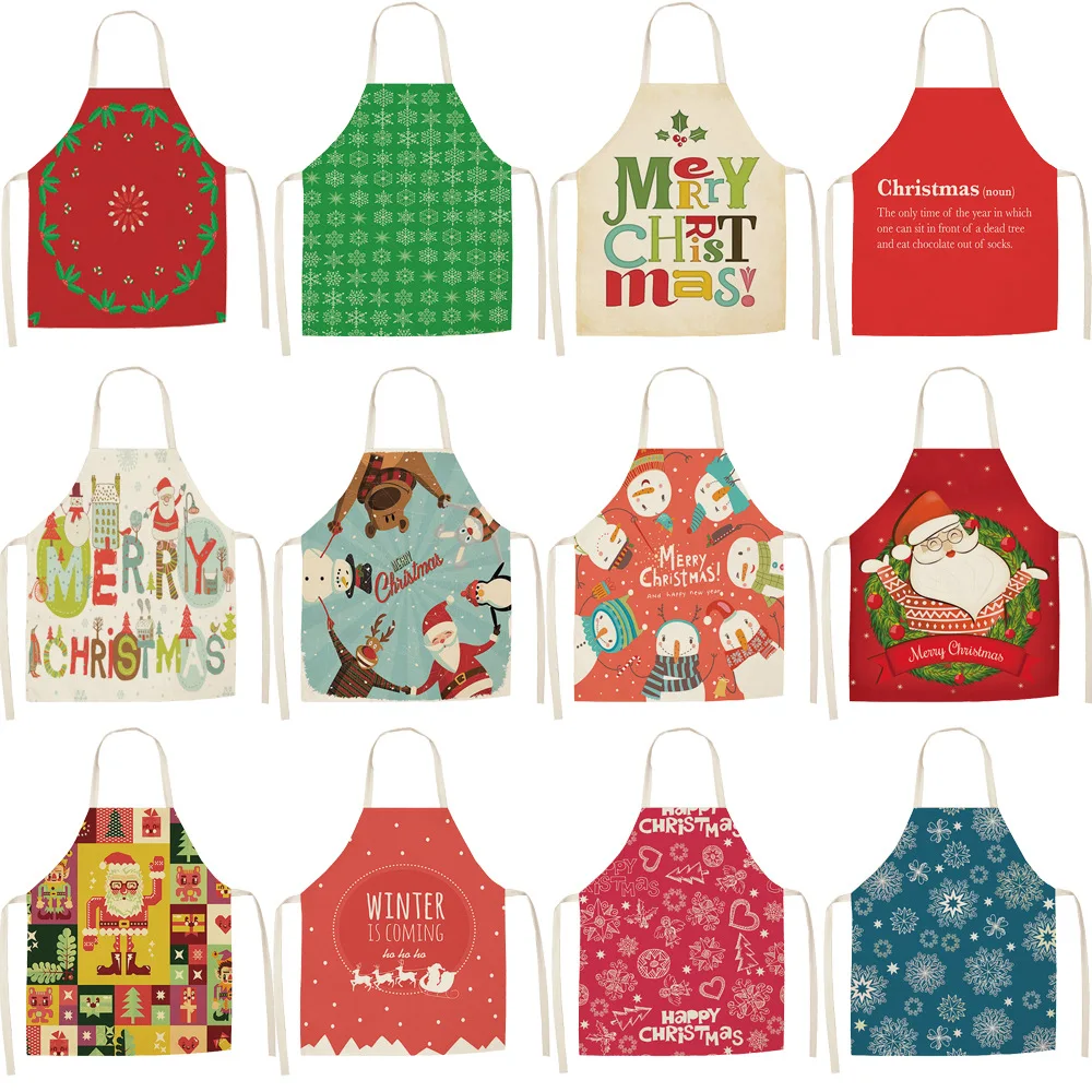 Красный Рождественский фартук мультяшный снеговик Санта Клаус фартуки для