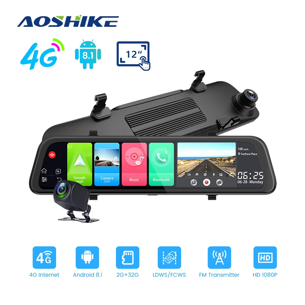 AOSHIKE 4G Автомобильный видеорегистратор 11 &quotAndroid 8 1 потоковое зеркало заднего вида