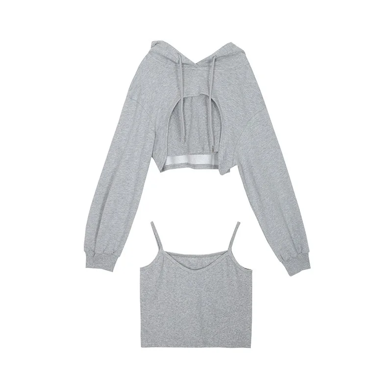 

Jane Deiune 2021 Spring Autumn Lady Fashion Sexy Sweatshirt Camis Suit Two Piece Set Streetwear Slim Chic Cool Girl Tops