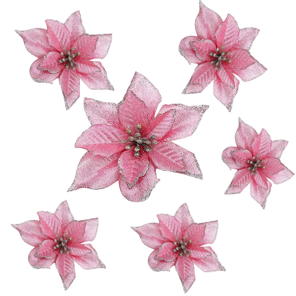 10 шт. орнамент Блестящий Poinsettia вечерние украшения подарок Рождественская елка