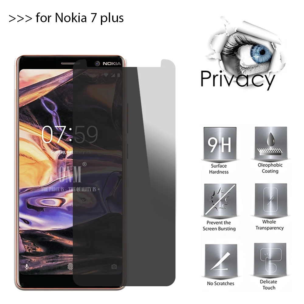 Закаленное стекло для Nokia 7 plus защита экрана с защитой от подглядывания 2.5D