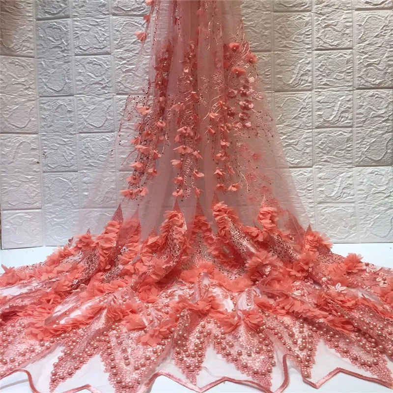 Новейшие нигерийские 3d кружева ткани с камнями бусинами высокое качество тюль