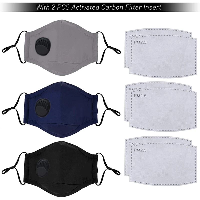 

PM 2.5 Filters Anti Dust Mask Carbon Filtering Dustproof Washable Cotton Face Mouth Mask for Outdoor Cycling Ski Earloop Mask