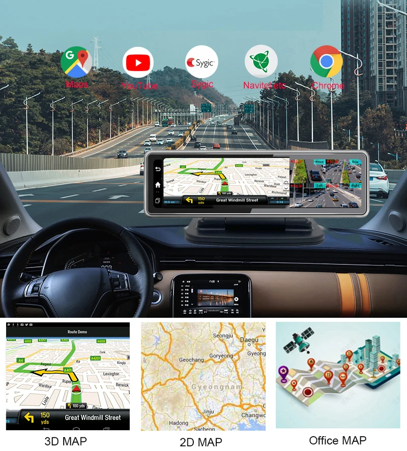 12-дюймовый 4-канальный панорамный видеорегистратор 360 ° Android 9 0 ADAS GPS-навигатор