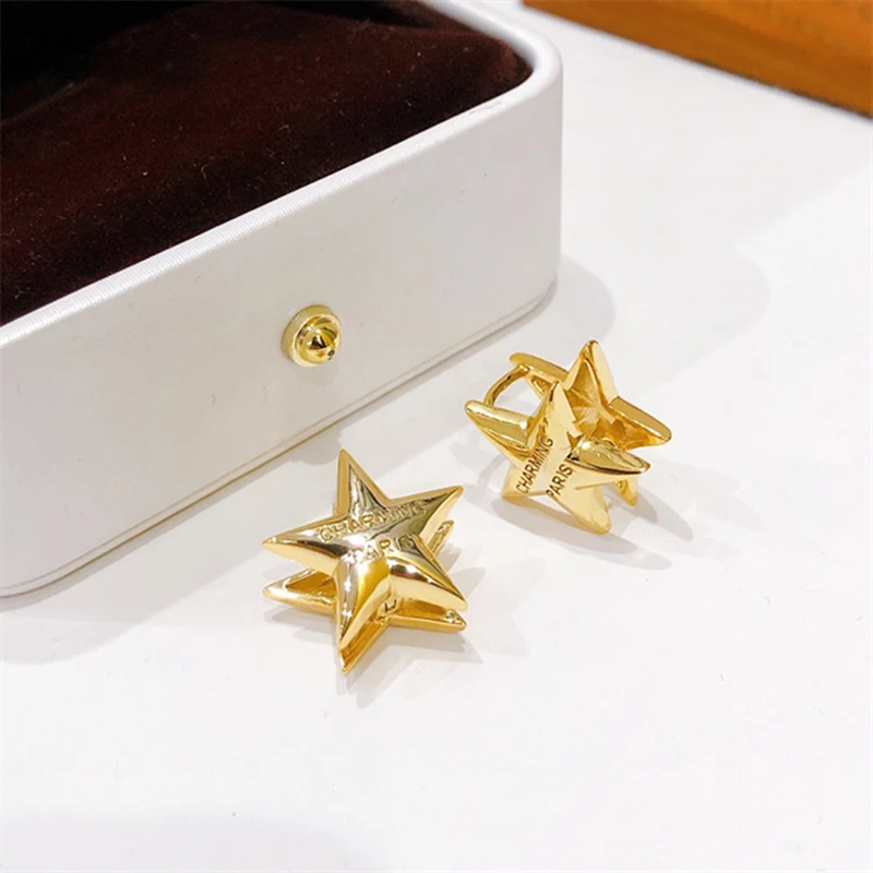 

SRCOI золотистые Двойные серьги-кольца со звездами, миниатюрные пятиугольные кольца со звездами, женские рождественские подарки 2022