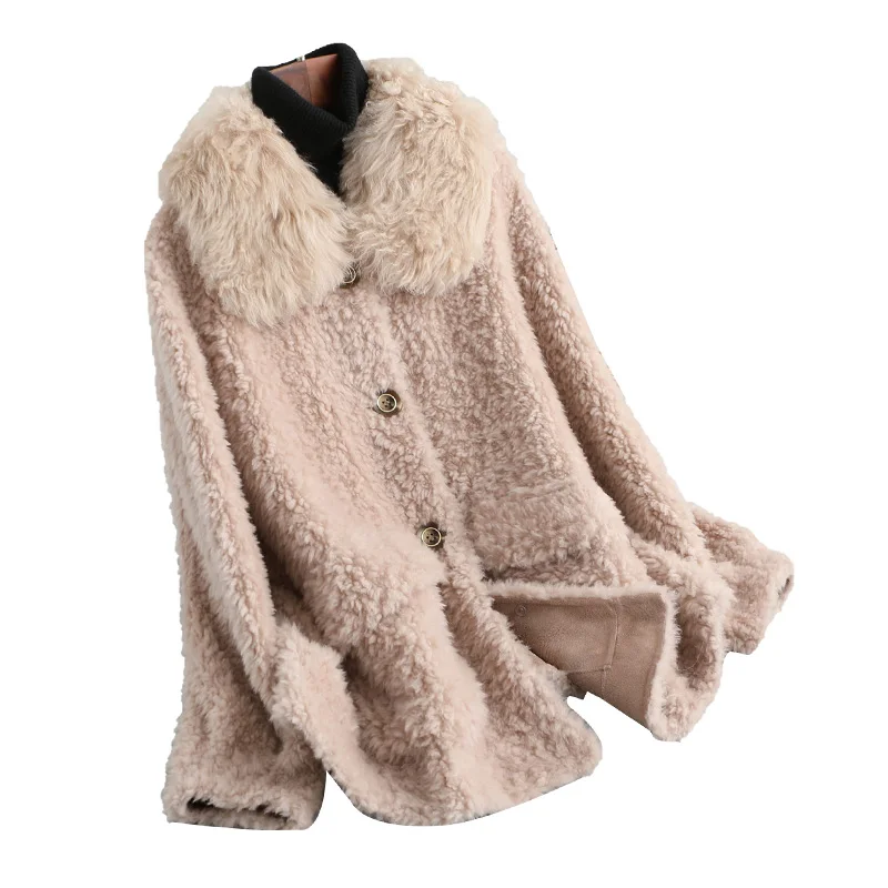 Пальто из натурального овечьего меха женское зимнее 100% шерсть пушистая куртка