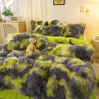 luxury super shaggy soft coral fleece warm cozy bedding set mink velvet double duvet cover set bed sheet for home soft bedclothe