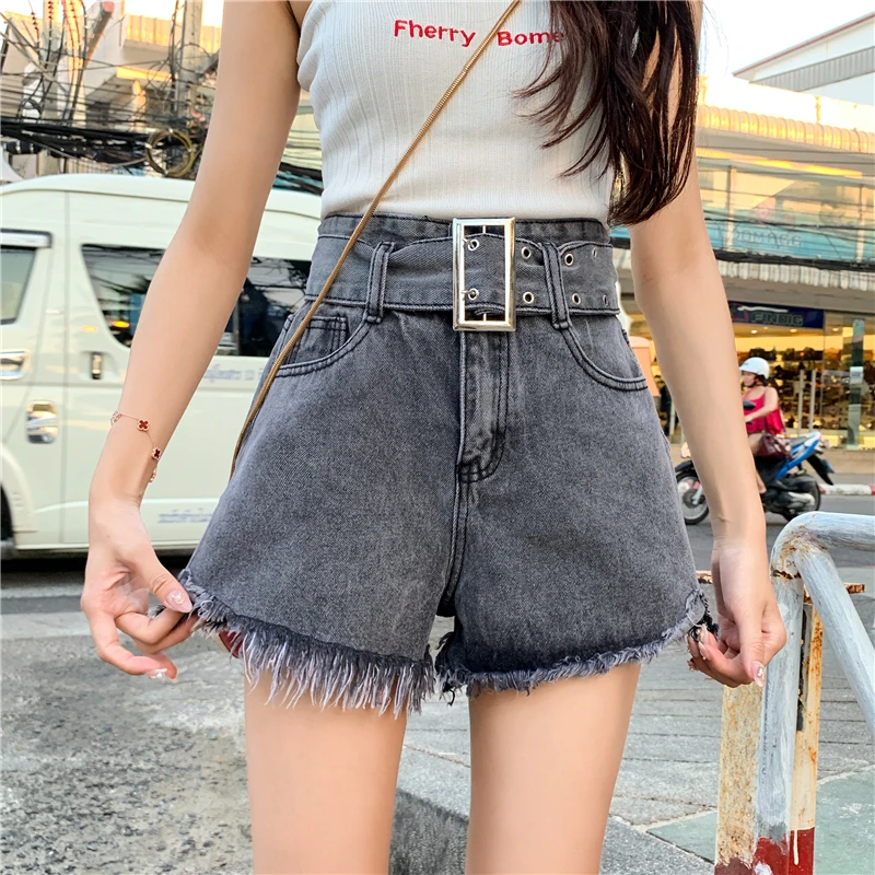 

Shorts Women Summer Korean Style Large Size High-waisted Female Students Loose Thin Womens Leisure Sashes Trendy Retro Pockets