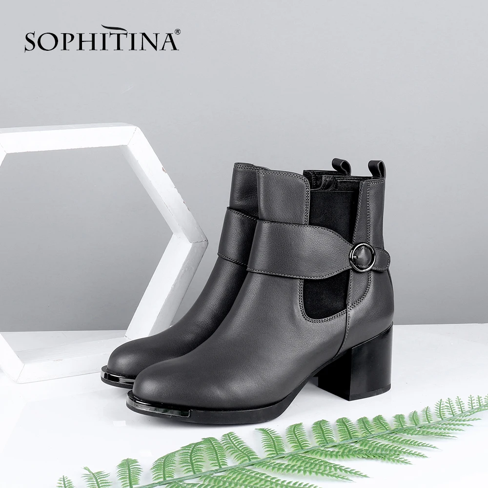 SOPHITINA/Новый дизайн Ботильоны из натуральной кожи с круглым носком на молнии