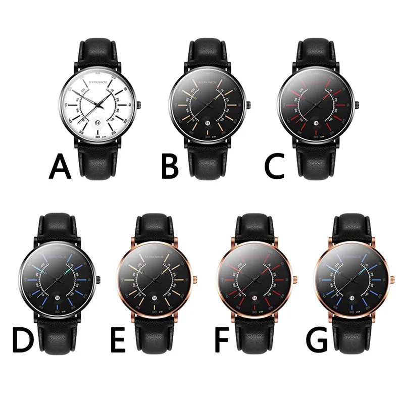 Трендовые мужские часы кварцевые черные кожаные с календарем персональный