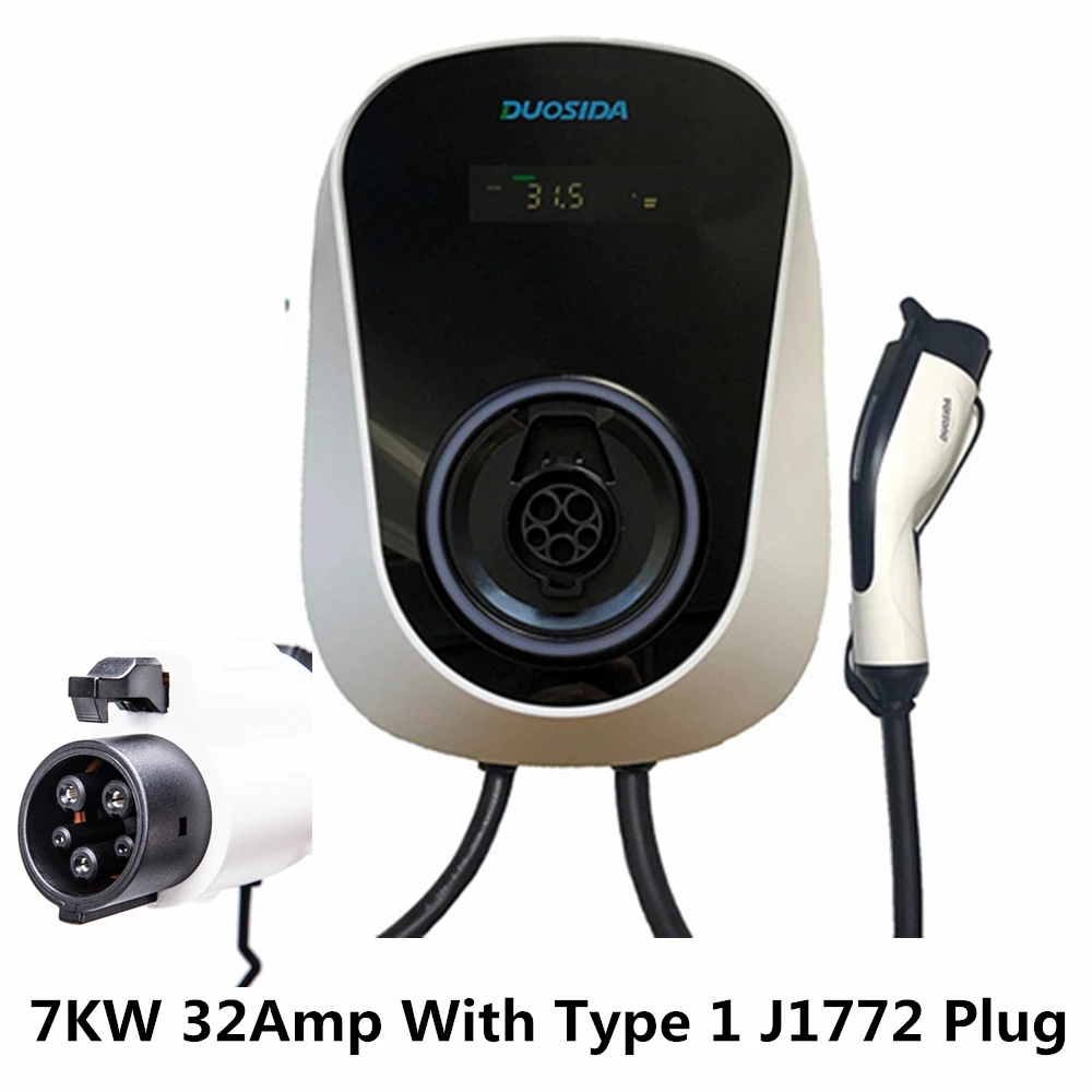 DUOSIDA 32A 7.2KW настенная станция J1772 для зарядки электромобиля с 5 метровым разъемом типа 1