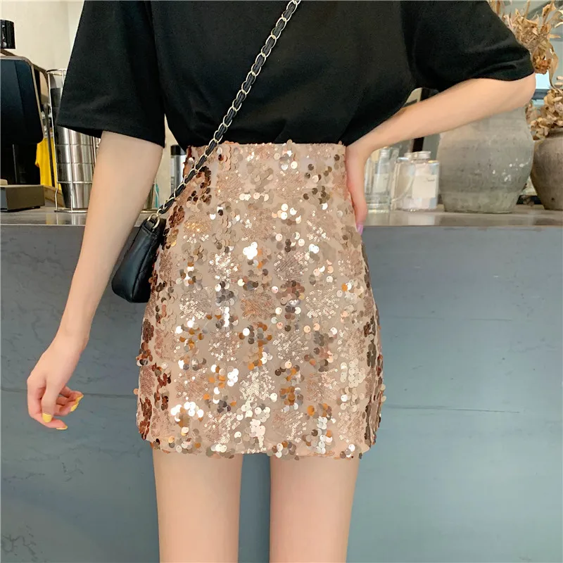Женская золотистая мини юбка расшитая блестками вечерние Рождественские