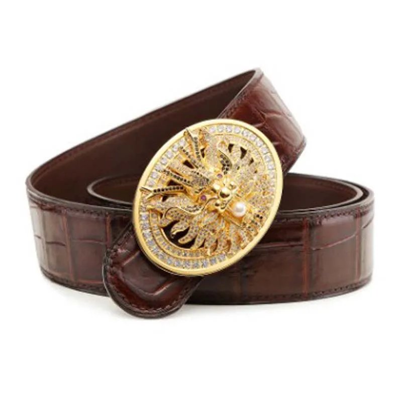 LINSHE  new  crocodile  The belt  men  The real thing  luxury  belt  Smooth buckle  tap  Genuine leather  men belt