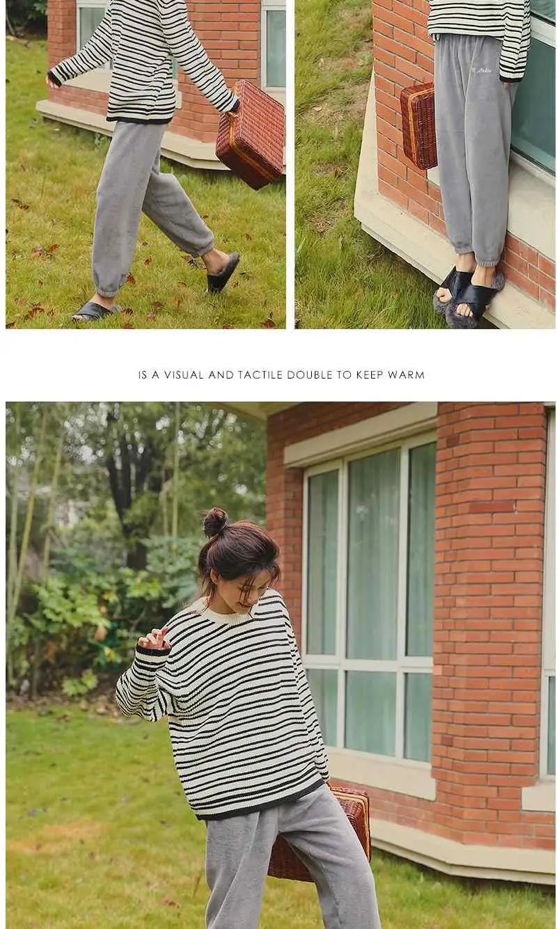Vangull Winter Flannel Casual Pants Letter Embroidery Harem Pants New Warm Joggers Comfortable Elastic Waist Ankle-Length Pants